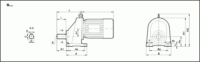 Габаритные и присоединительные размеры одноступенчатого мотор-редуктора